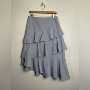 Cece Striped Women’s Size 8 Elegant Blue Tiered Midi Skirt Zip Pull on Old Money